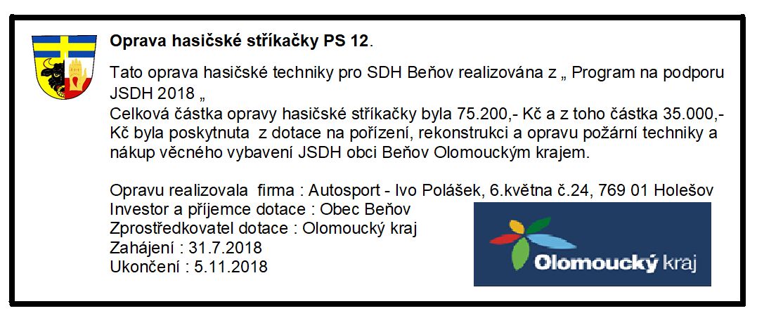 Poskytnutí dotace Olomouckým krajem na opravu PS 12
