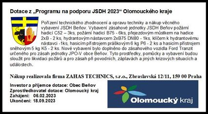 Dotace pro JSDH Beňov z Olomouckého kraje 2023.jpg